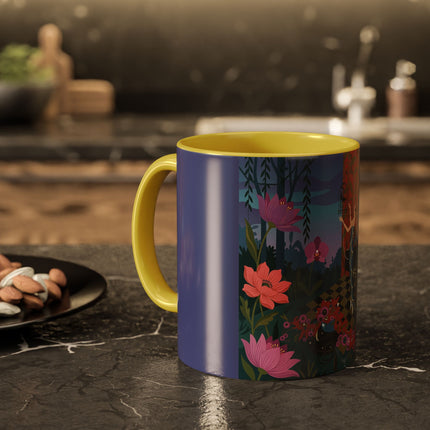 The Lady And The Midnight Birdcage Colorful Mugs – Art Deco Botanical Elegance