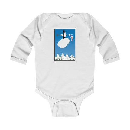 Benevolent Wings Baby Long Sleeve Bodysuit – Cozy Vintage Stork Delivery Design