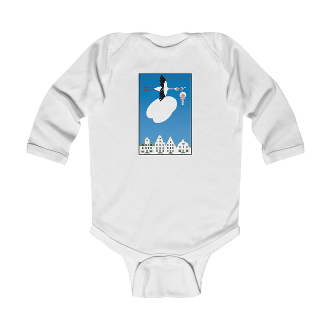 Benevolent Wings Baby Long Sleeve Bodysuit – Cozy Vintage Stork Delivery Design
