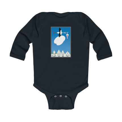 Benevolent Wings Baby Long Sleeve Bodysuit – Cozy Vintage Stork Delivery Design