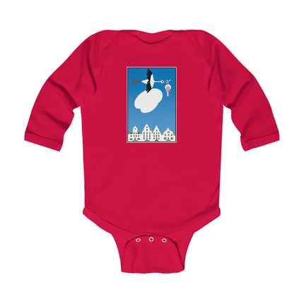 Benevolent Wings Baby Long Sleeve Bodysuit – Cozy Vintage Stork Delivery Design