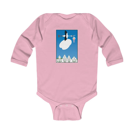 Benevolent Wings Baby Long Sleeve Bodysuit – Cozy Vintage Stork Delivery Design