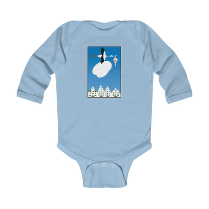 Benevolent Wings Baby Long Sleeve Bodysuit – Cozy Vintage Stork Delivery Design