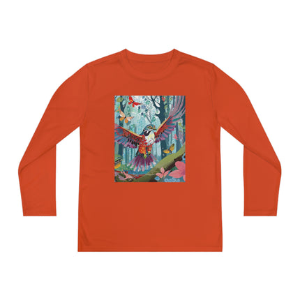 A Colorful Raptor Youth Long Sleeve Competitor Tee – Dino Adventure & Forest Wonder