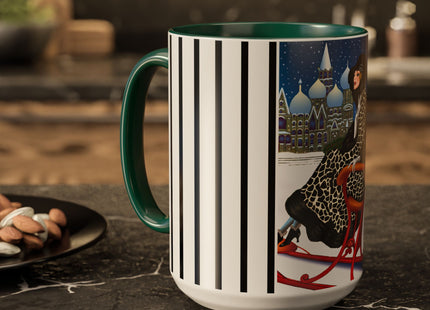 Elegant Winter Woman in Sleigh Colorful Mugs (11oz, 15oz)