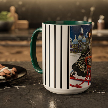 Elegant Winter Woman in Sleigh Colorful Mugs (11oz, 15oz)