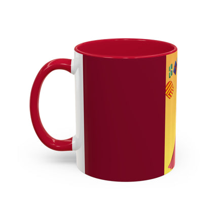 Elegant Holiday Woman with Gifts Colorful Mugs (11oz, 15oz)