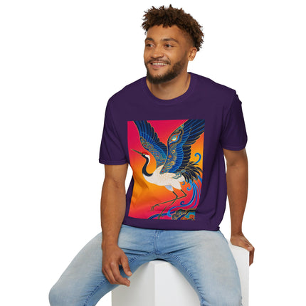 🪽🌅 The Celestial Crane Softstyle T-Shirt – Art Deco Wings Of Elegance