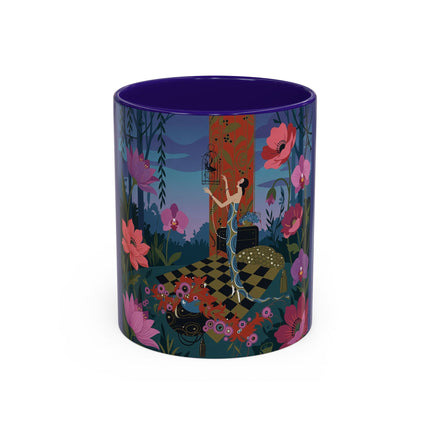 The Lady And The Midnight Birdcage Colorful Mugs – Art Deco Botanical Elegance