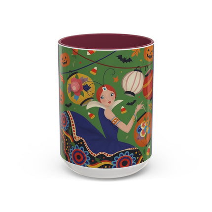 🏮🎃 The Lady Of Halloween Lanterns Colorful Mug – Colorful Art Deco Halloween Charm