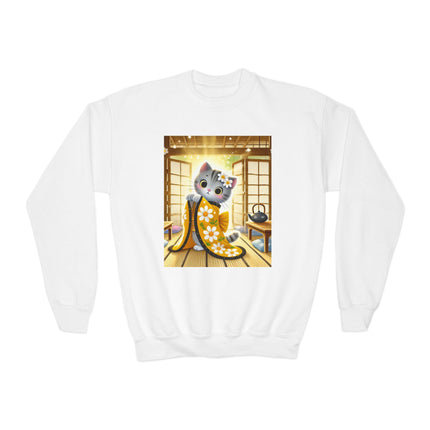 Playful Kitten in the Tea Room Youth Crewneck Sweatshirt