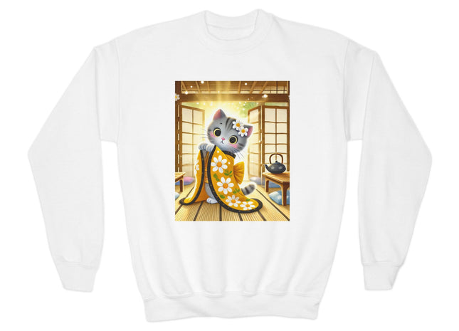 Playful Kitten in the Tea Room Youth Crewneck Sweatshirt