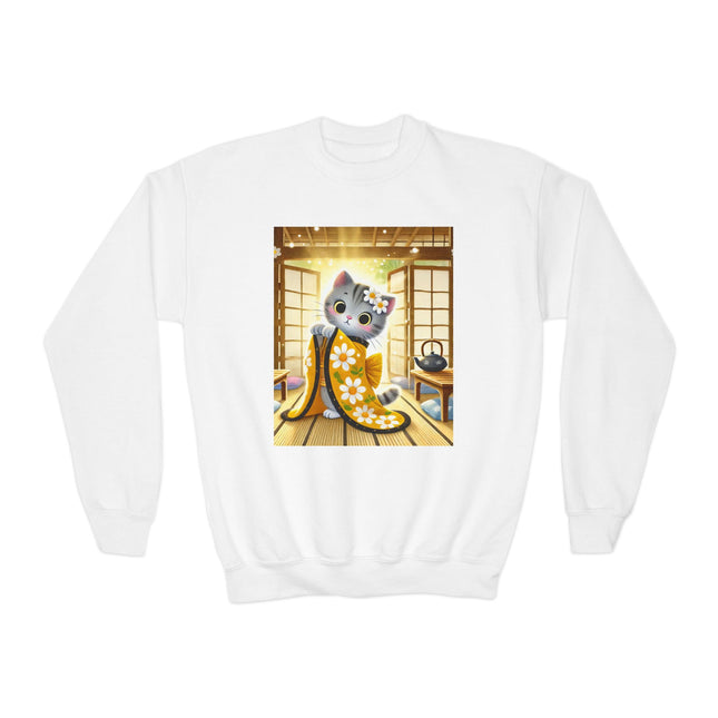 Playful Kitten in the Tea Room Youth Crewneck Sweatshirt