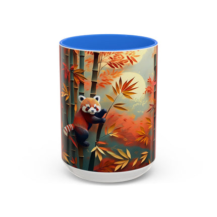 Red Panda at an Autumn Bamboo Grove Colorful Mugs (11oz, 15oz)