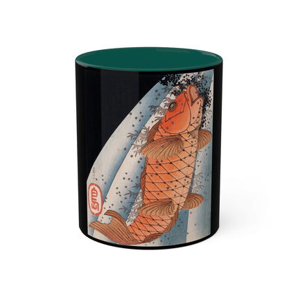 Carp Swimming up a Waterfall by Yashima Gakutei Colorful Mugs, 11oz