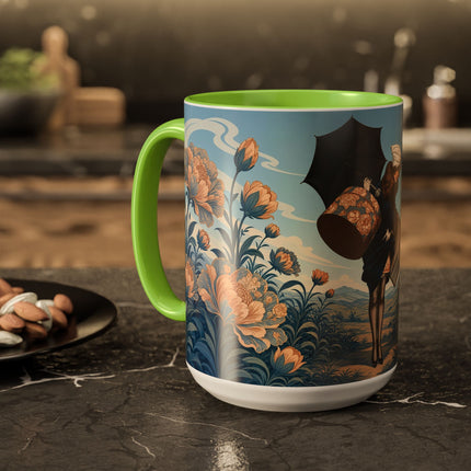 ☔🌸 The Grand Floral Journey Colorful Mug – Art Deco Travel Elegance