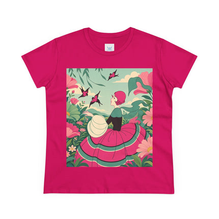 🐦🌺 The Garden Of Flying Birds Cotton Tee – Art Deco Floral Whimsy