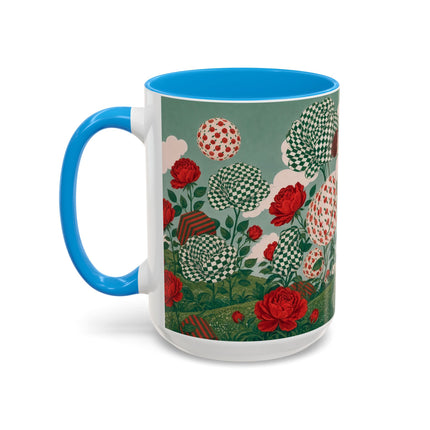 🌹💚 The Scarlet Rose Checkerboard Garden Colorful Mug – Art Deco Floral Whimsy