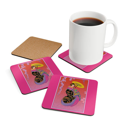 Enchanting Geisha Corkwood Coaster Set