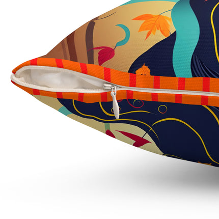 Black Cat in Kimono Spun Polyester Square Pillow
