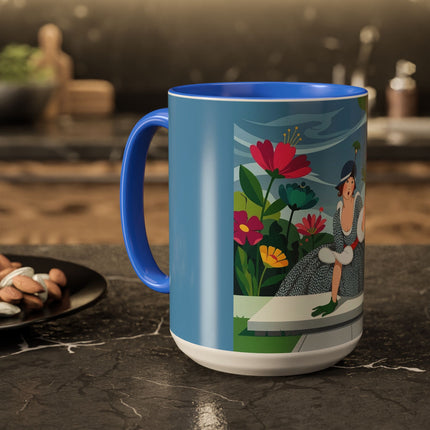 The Lady Of The Secret Garden Colorful Mugs – Art Deco Botanical Elegance