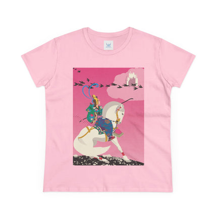 Samurai Princess on the White Steed Women's Midweight Cotton Tee – Epic Fantasy & Mythic Beauty