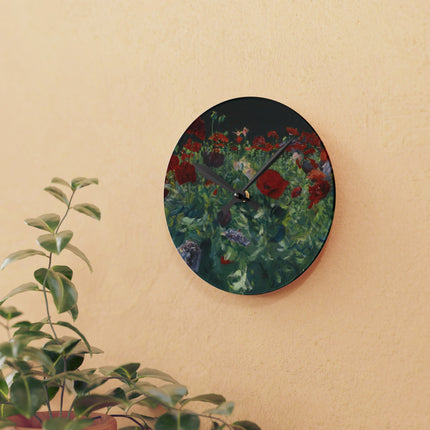 Poppies (A Study of Poppies for Carnation, Lily, Lily, Rose) by John Singer Sargent Acrylic Wall Clock, Round and Square