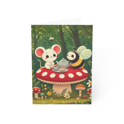 🐭🐝 The Little Woodland Tea Party Greeting Card – Whimsical Animal Adventure