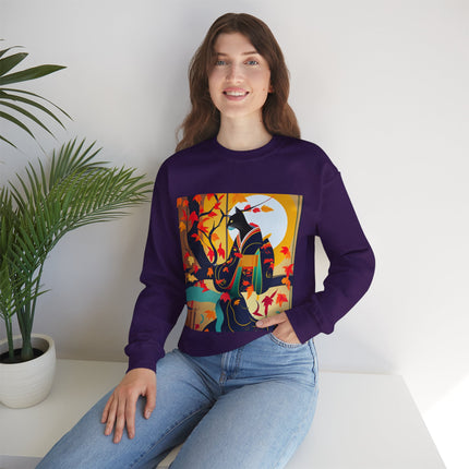 Black Cat in Kimono Unisex Heavy Blend™ Crewneck Sweatshirt