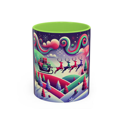 Festive Reindeer Flight Colorful Mugs (11oz, 15oz)