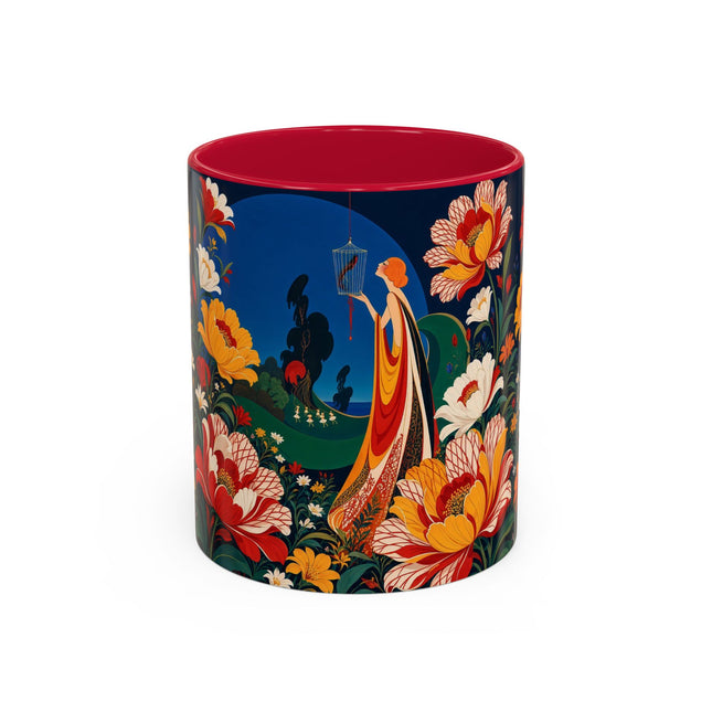 🌺🐦 The Enchanted Birdcage Garden Colorful Mug – Art Deco Floral Fantasy
