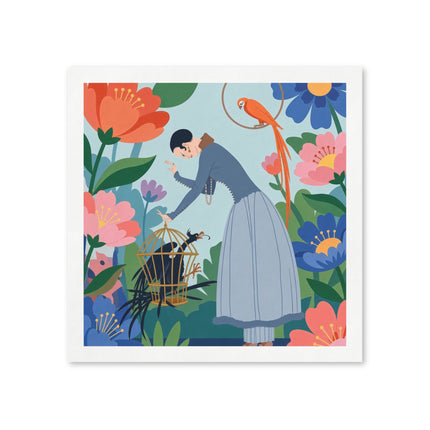 🦜🌺 The Lady Of The Garden Aviary Napkins – Art Deco Floral Whimsy