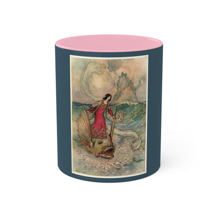 Rita Rides on the Dolphin by Warwick Goble Colorful Mugs, 11oz