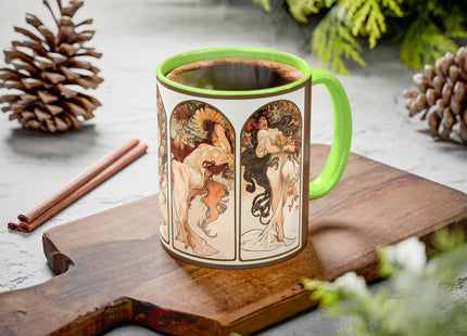 The Seasons by Alphonse Maria Mucha Colorful Mugs (11oz, 15oz)