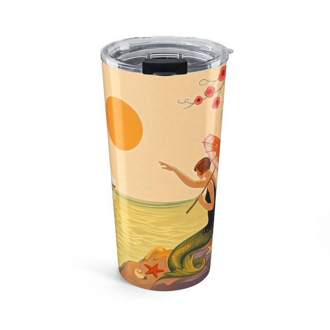 🧜‍♀️☂️ The Mermaid With The Parasol Tumbler, 20oz – Art Deco Seaside Fantasy