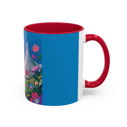 The Lady And The Moonlit Peak Colorful Mugs – Art Deco Alpine Garden Elegance