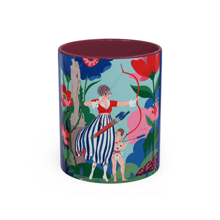 The Lady Of The Scarlet Bow Colorful Mugs – Art Deco Botanical Archer Elegance