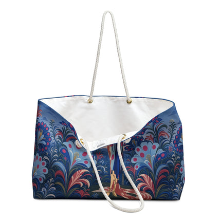💙🌸 The Sapphire Polka Dot Garden Dancer Weekender Bag – Art Deco Floral Elegance