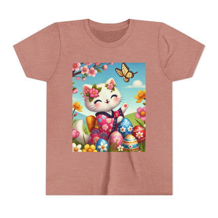 Easter Kitten and Painted Eggs Youth Short Sleeve Tee