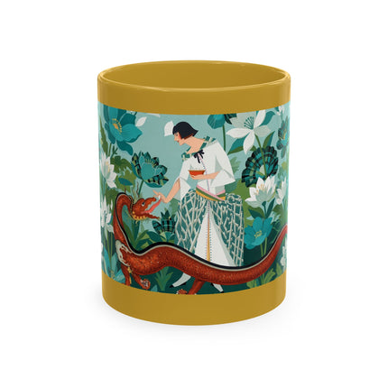 🐉🌿 The Lady & The Garden Dragon Ceramic Mug – Art Deco Botanical Whimsy