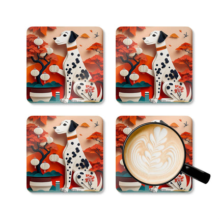 Dalmatian at an Autumn Bonsai Exhibition Corkwood Coaster Set