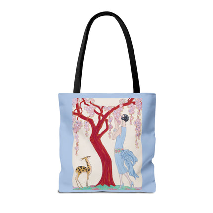 Woman, Fawn, and Red Tree by George Barbier Tote Bag (AOP)