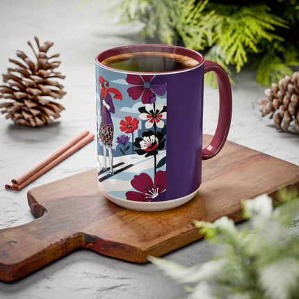🎿❄️ The Winter Flower Skier Colorful Mug – Art Deco Alpine Fantasy
