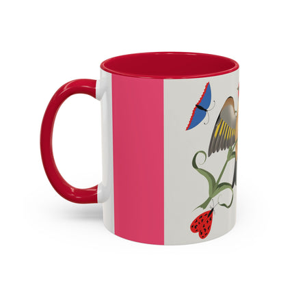 Goldfinch & Pink Flowers Colorful Mugs – Vibrant Spring & Bold Beauty