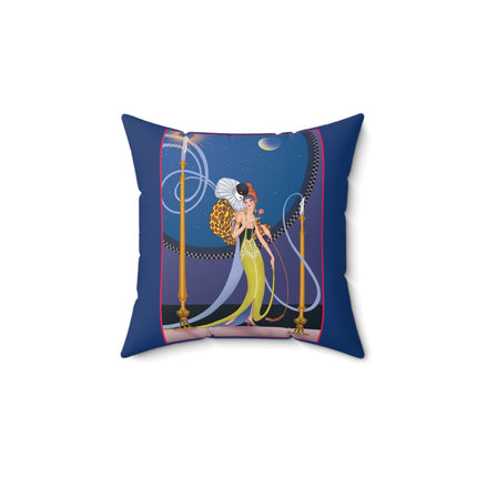 Smoke and Secrets: A Glamorous Encounter in Prohibition Era Spun Polyester Square Pillow