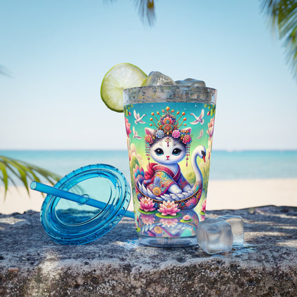 Geisha Kitten’s River Voyage Sunsplash Tumbler with Straw, 16oz