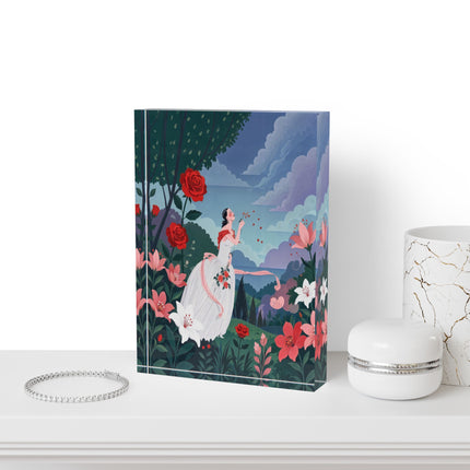 🌹💌 The Lady Of The Whispering Roses Acrylic Art Block – Art Deco Garden Romance