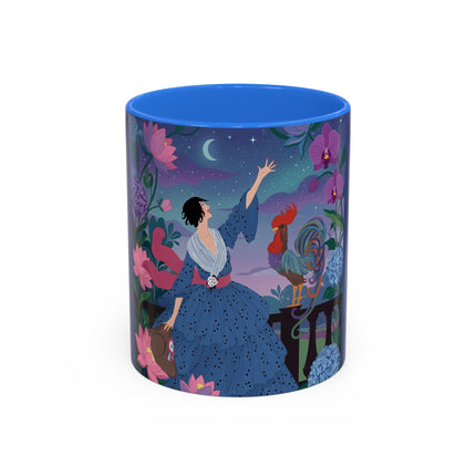 The Lady And The Morning Song Colorful Mugs – Art Deco Botanical Elegance