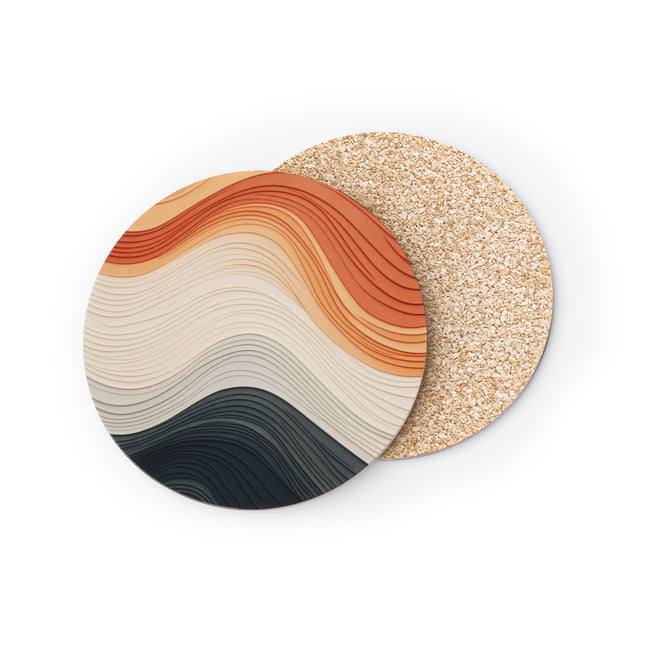 Wave Pattern in Hues of Beige, Orange, Grey, and Black Coasters