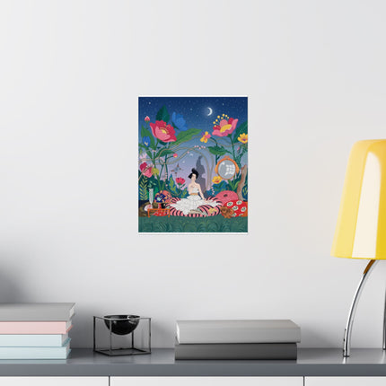 🌙🌺 The Midnight Garden Reverie Matte Vertical Poster – Art Deco Botanical Whimsy